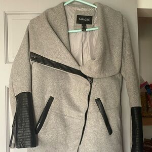 Gray dress coat with faux leather accents size small